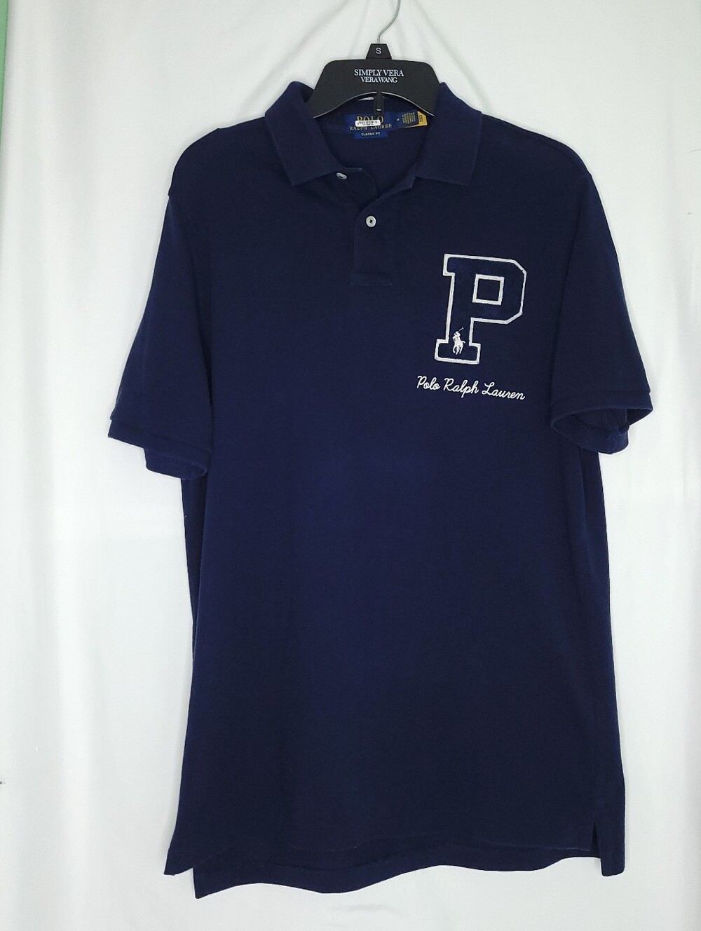 POLO RALPH LAUREN Men's Classic Fit Letterman Logo Navy Blue Short Sleeve Polo M